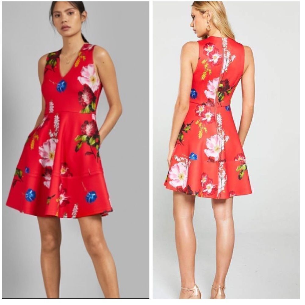 Ted Baker Kinle Skater Dress in Red Berry Sundae Print Fit & Flare US 4